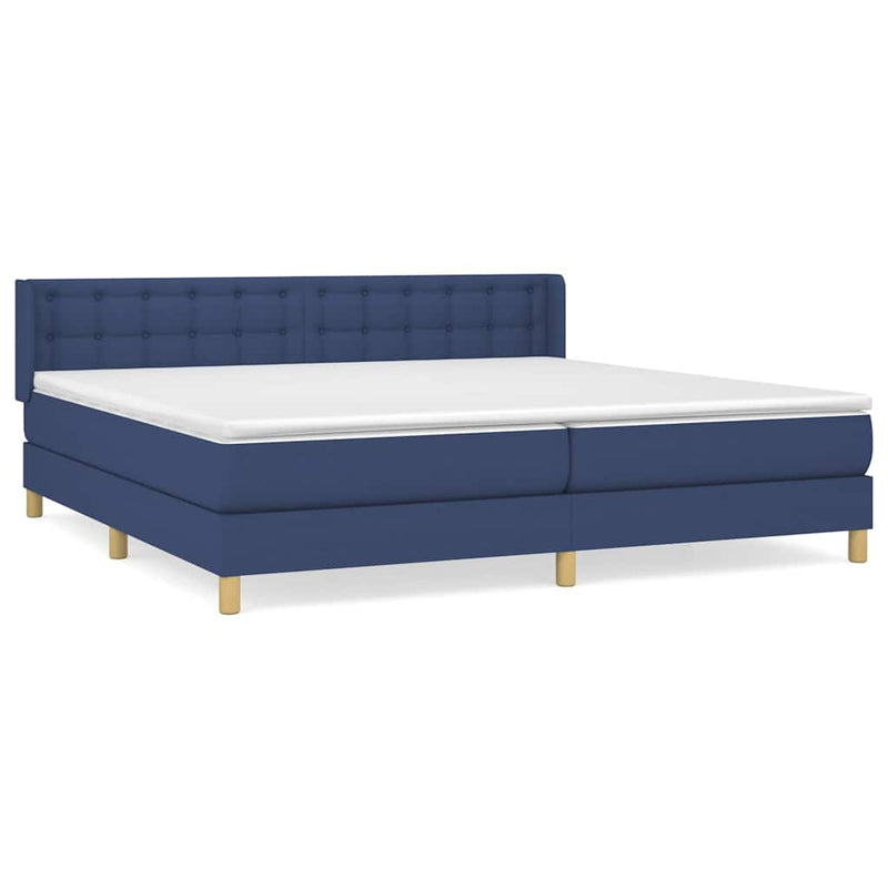 Pat continental cu saltea, albastru, 160x200cm, material textil