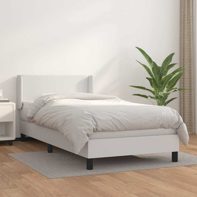 Pat box spring cu saltea, alb, 80x200 cm, piele ecologică