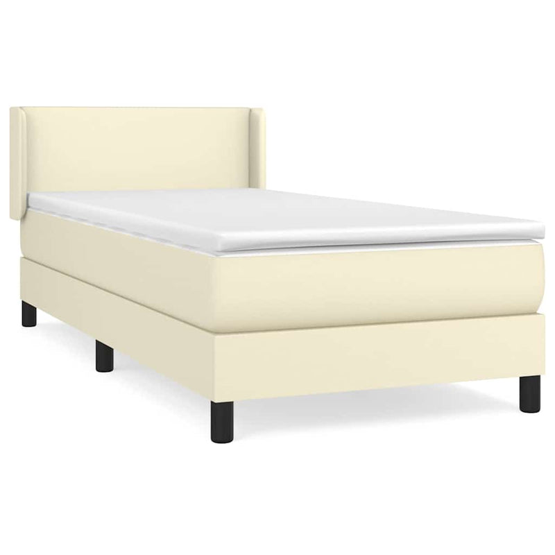 Pat box spring cu saltea, crem, 80x200 cm, piele ecologică