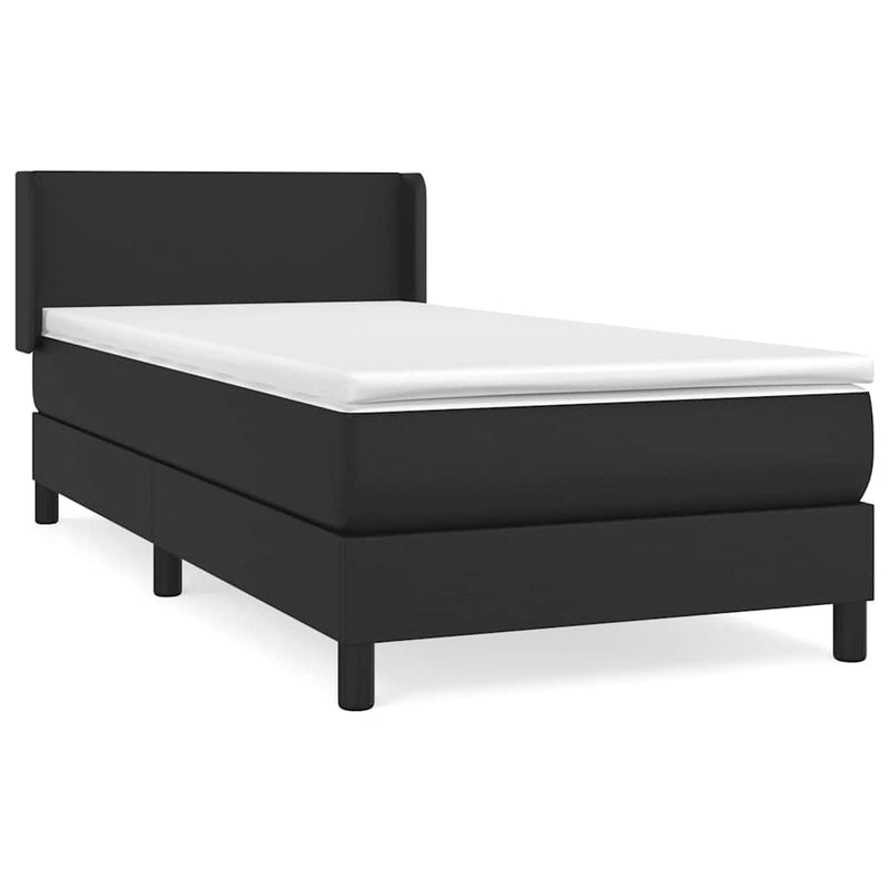 Pat box spring cu saltea, negru, 90x190 cm, piele ecologică