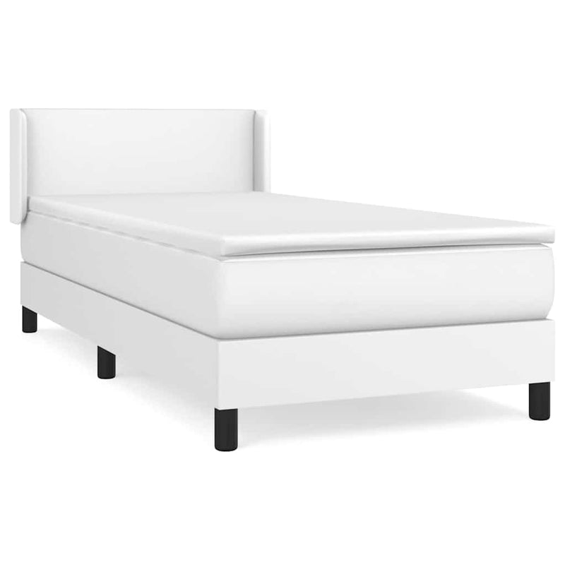 Pat box spring cu saltea, alb, 90x190 cm, piele ecologică