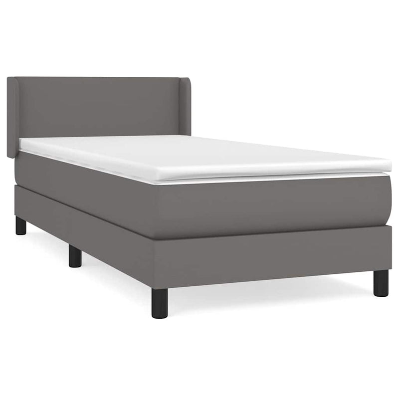 Pat box spring cu saltea, gri, 90x190 cm, piele ecologică