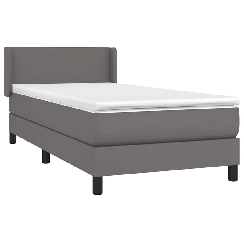 Pat box spring cu saltea, gri, 90x190 cm, piele ecologică