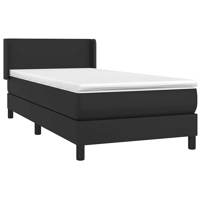 Pat box spring cu saltea, negru, 90x200 cm, piele ecologică