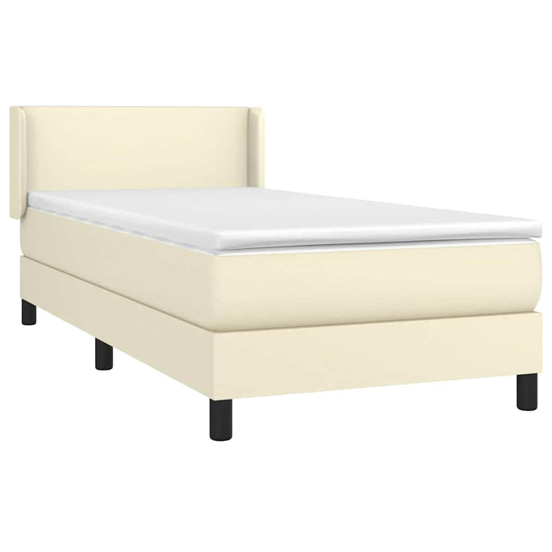 Pat box spring cu saltea, crem, 100x200 cm, piele ecologică