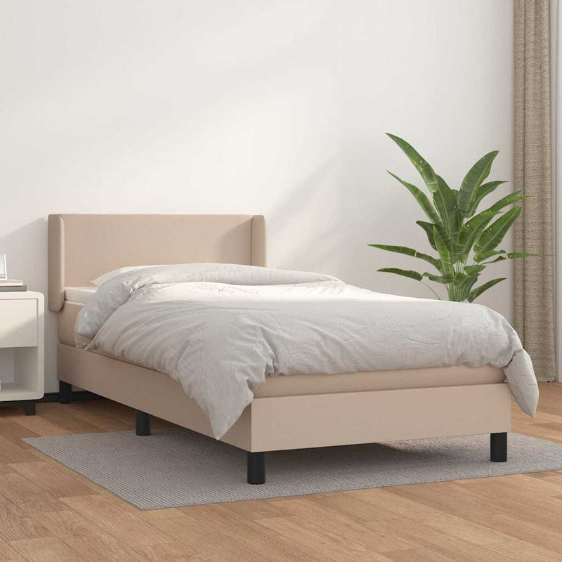 Pat box spring cu saltea, cappuccino, 100x200cm piele ecologică