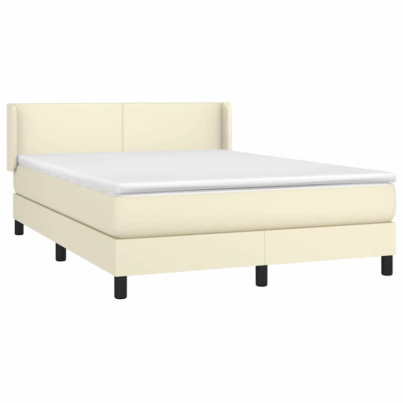 Pat box spring cu saltea, crem, 140x190 cm, piele ecologică