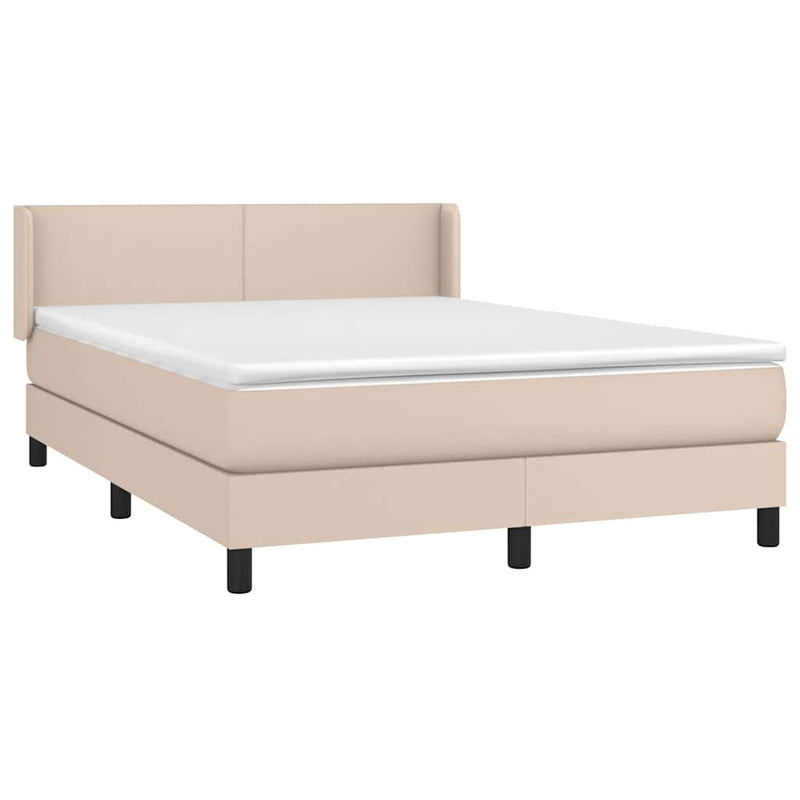 Pat box spring cu saltea, cappuccino, 140x190cm piele ecologică