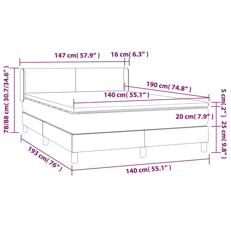 Pat box spring cu saltea, cappuccino, 140x190cm piele ecologică