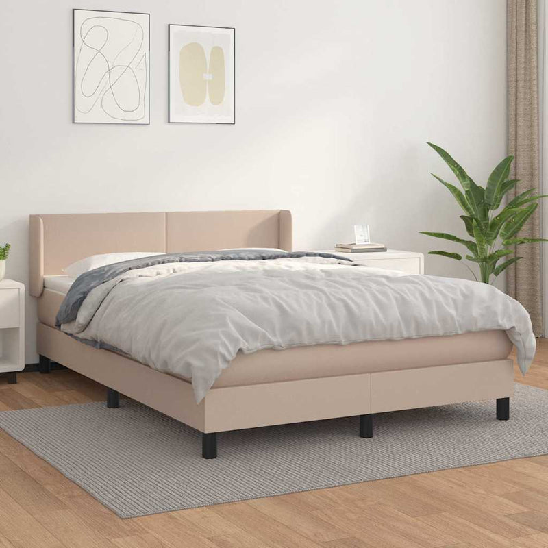 Pat box spring cu saltea, cappuccino, 140x190cm piele ecologică