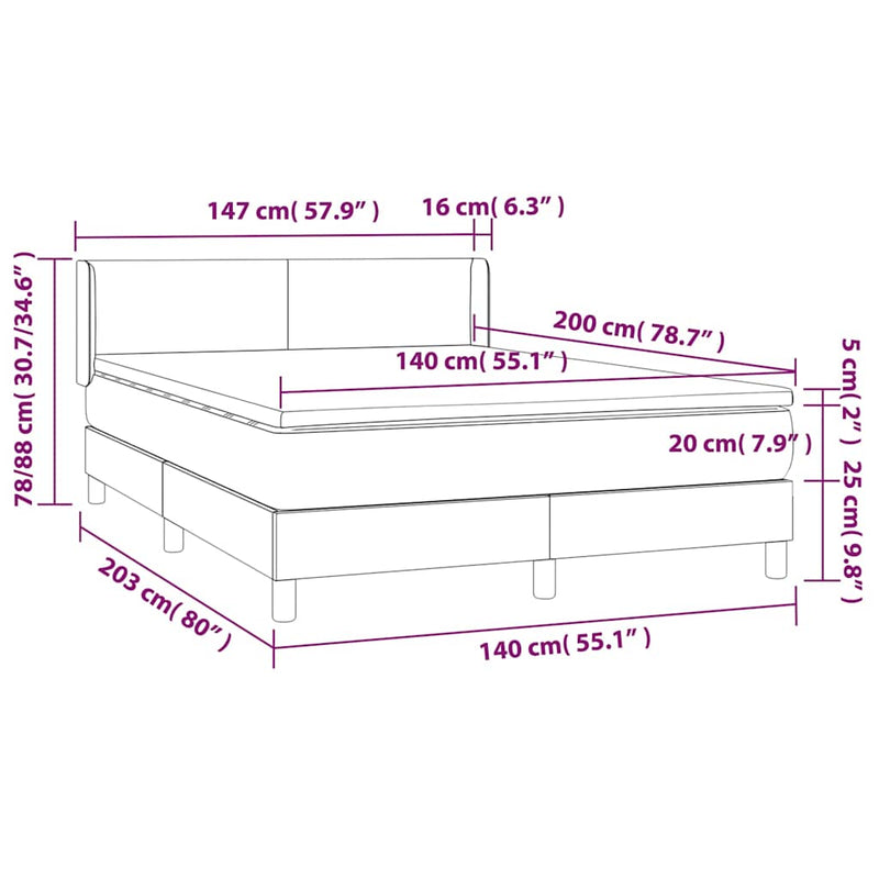 Pat box spring cu saltea, alb, 140x200 cm, piele ecologică