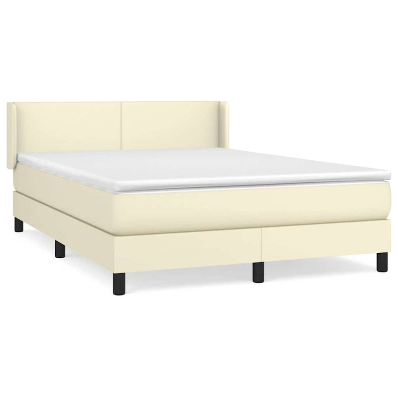 Pat box spring cu saltea, crem, 140x200 cm, piele ecologică