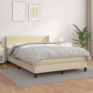 Pat box spring cu saltea, crem, 140x200 cm, piele ecologică