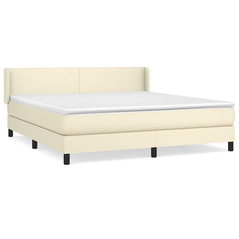Pat box spring cu saltea, crem, 180x200 cm, piele ecologică