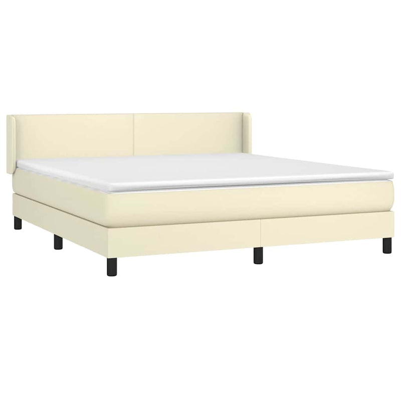 Pat box spring cu saltea, crem, 180x200 cm, piele ecologică