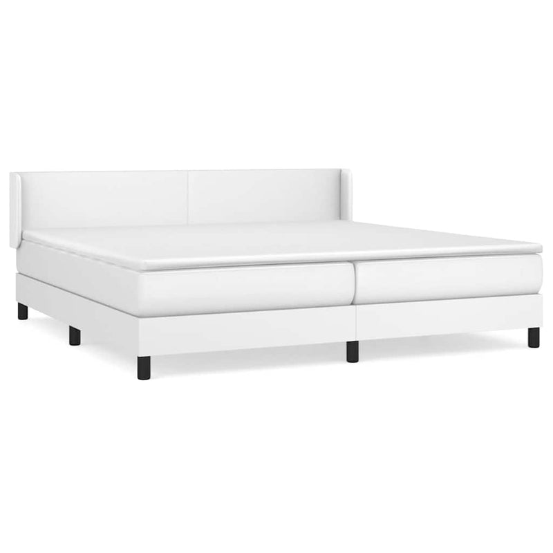 Pat box spring cu saltea, alb, 200x200 cm, piele ecologică