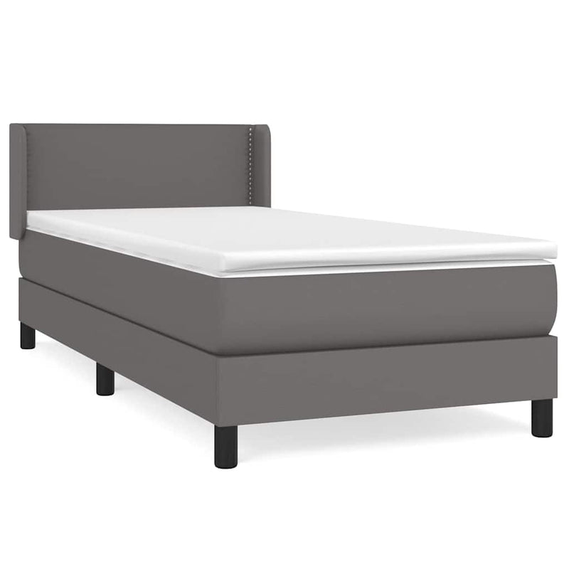 Pat box spring cu saltea, gri, 80x200 cm, piele ecologică