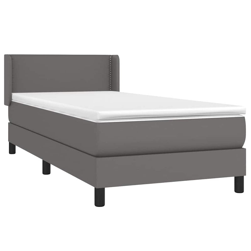 Pat box spring cu saltea, gri, 80x200 cm, piele ecologică