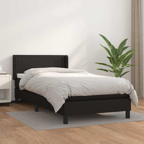 Pat box spring cu saltea, negru, 90x190 cm, piele ecologică