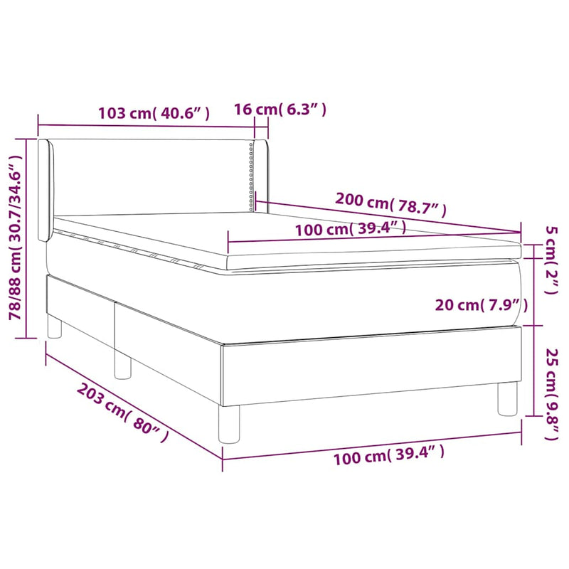 Pat box spring cu saltea, negru, 100x200 cm, piele ecologică