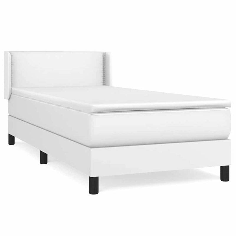 Pat box spring cu saltea, alb, 100x200 cm, piele ecologică