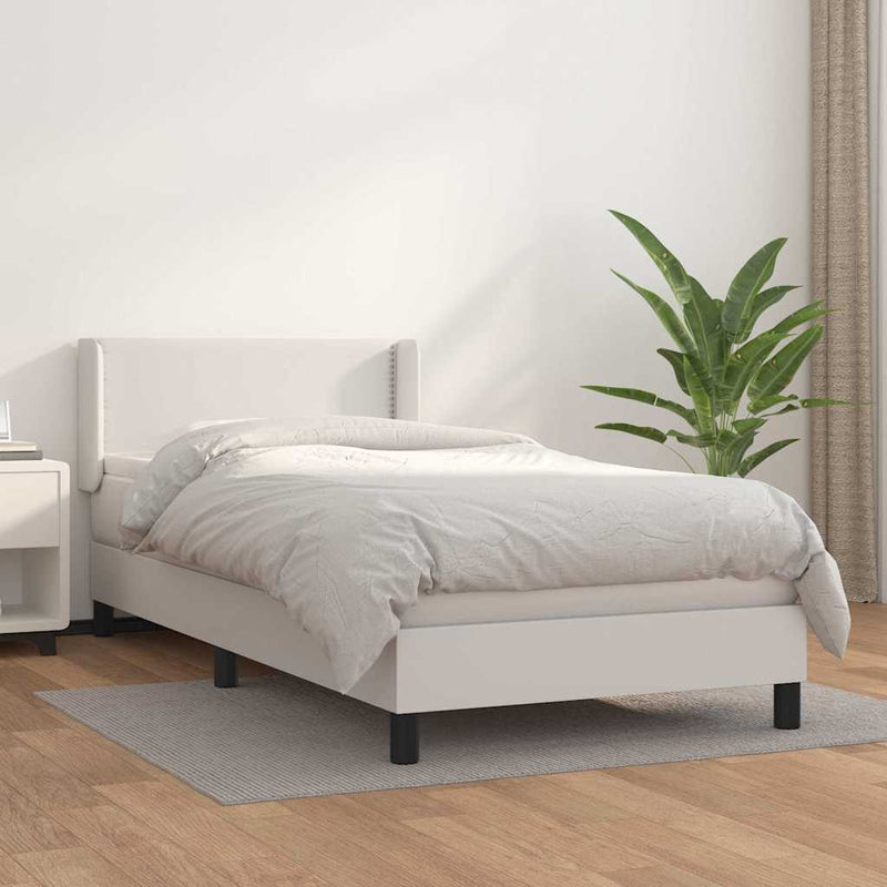 Pat box spring cu saltea, alb, 100x200 cm, piele ecologică