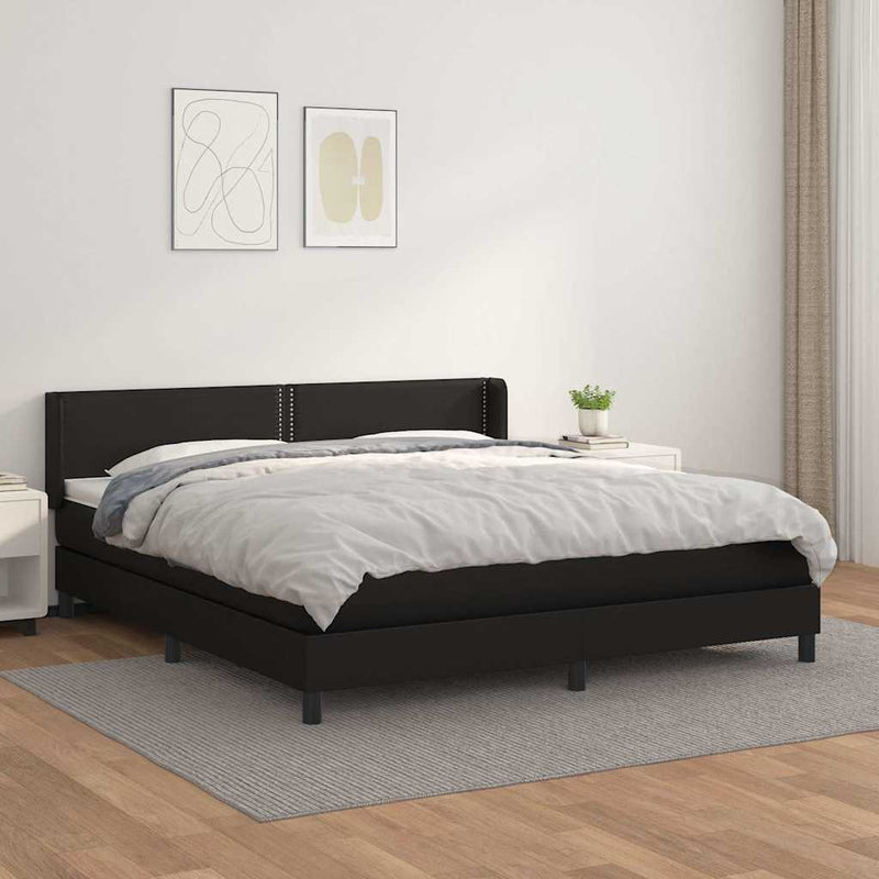 Pat box spring cu saltea, negru, 180x200 cm, piele ecologică