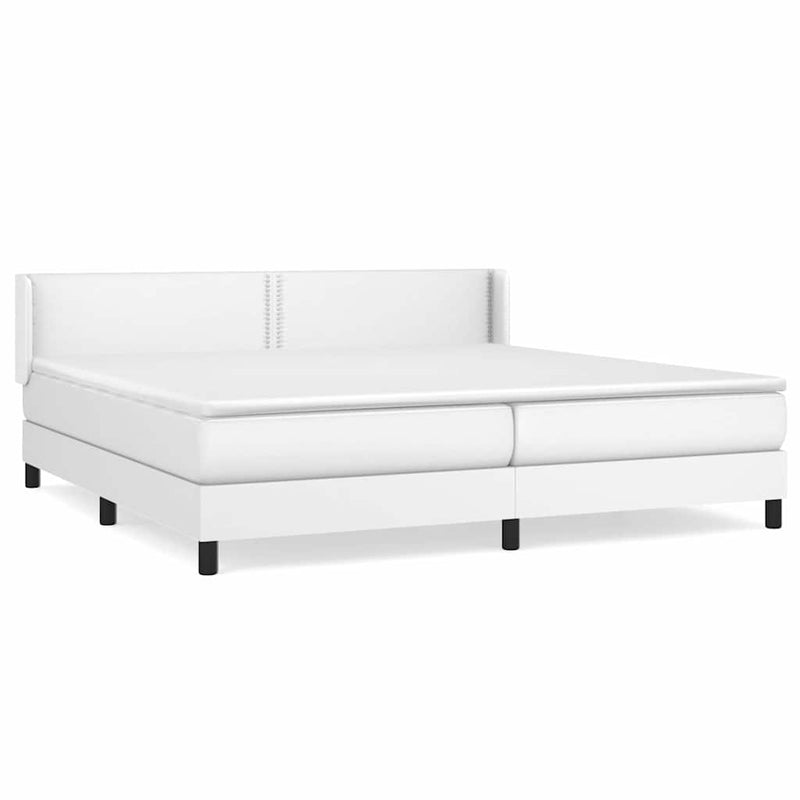 Pat box spring cu saltea, alb, 200x200 cm, piele ecologică