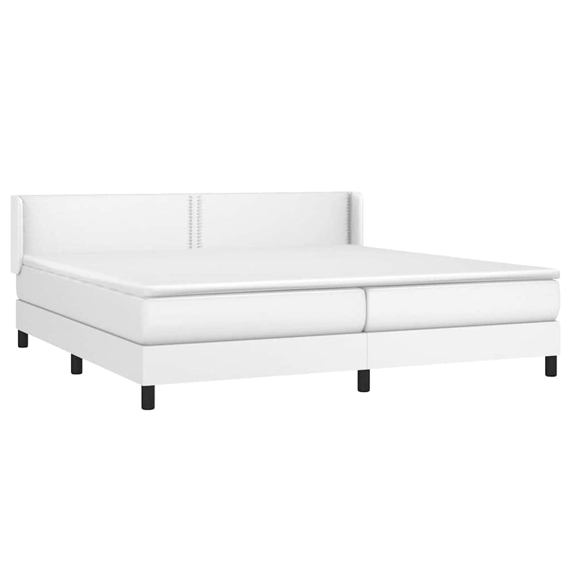 Pat box spring cu saltea, alb, 200x200 cm, piele ecologică