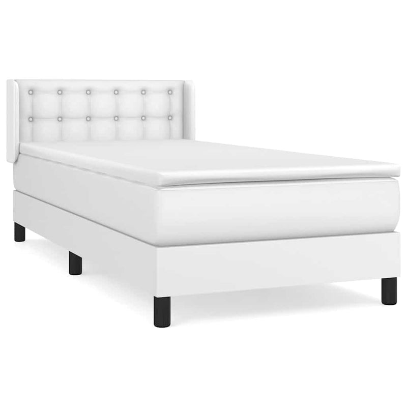 Pat box spring cu saltea, alb, 80x200 cm, piele ecologică