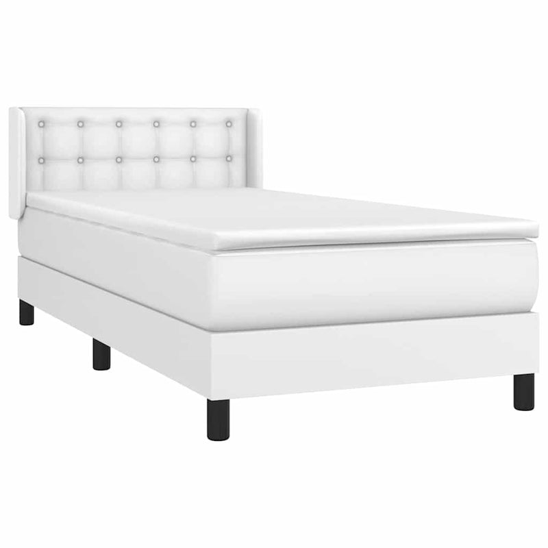 Pat box spring cu saltea, alb, 80x200 cm, piele ecologică