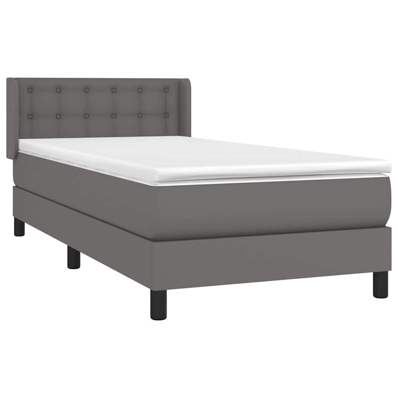 Pat box spring cu saltea, gri, 80x200 cm, piele ecologică