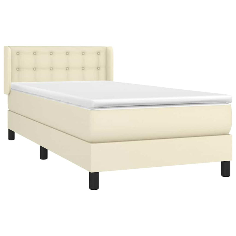 Pat box spring cu saltea, crem, 90x190 cm, piele ecologică