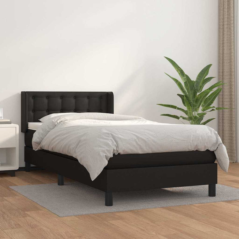 Pat box spring cu saltea, negru, 90x200 cm, piele ecologică