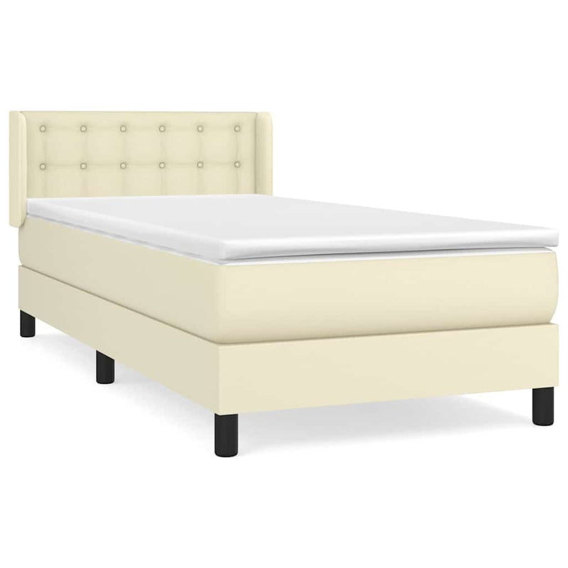 Pat box spring cu saltea, crem, 90x200 cm, piele ecologică