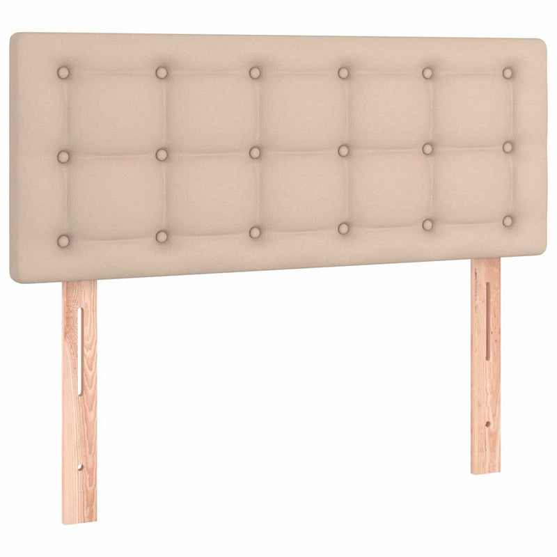 Pat box spring cu saltea, cappuccino, 90x200 cm piele ecologică