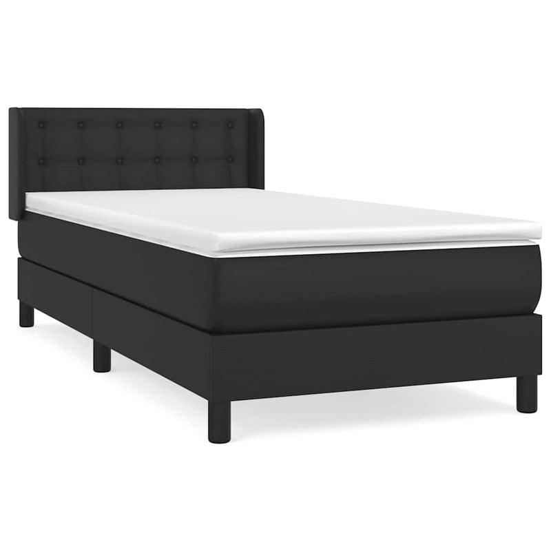 Pat box spring cu saltea, negru, 100x200 cm, piele ecologică