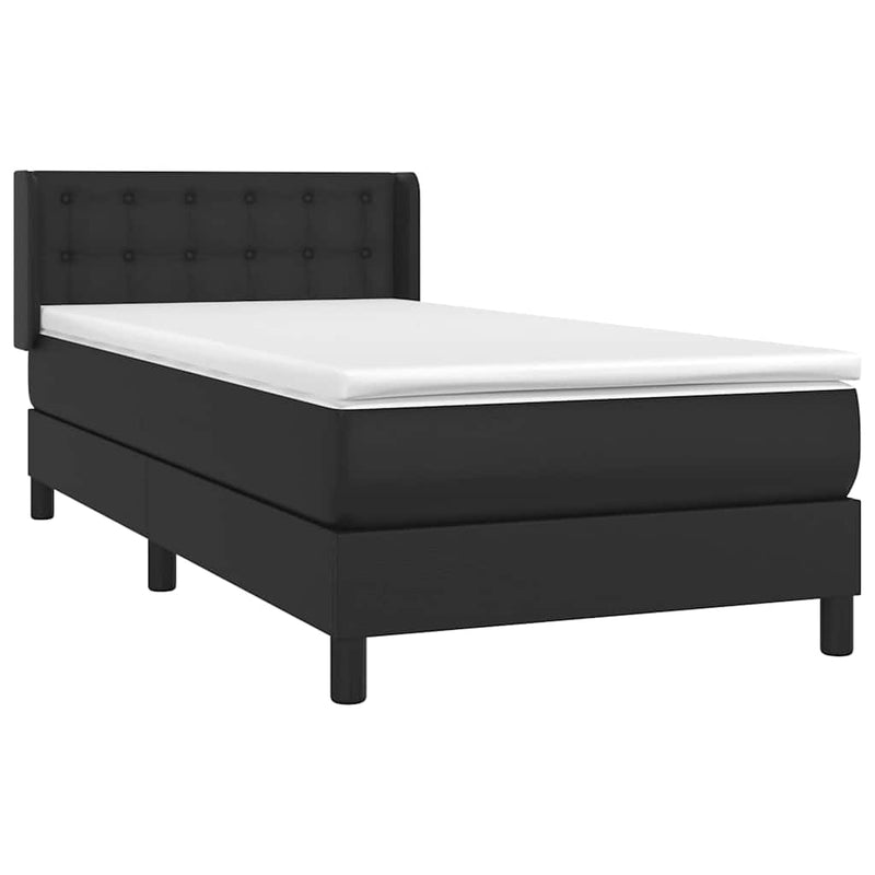 Pat box spring cu saltea, negru, 100x200 cm, piele ecologică