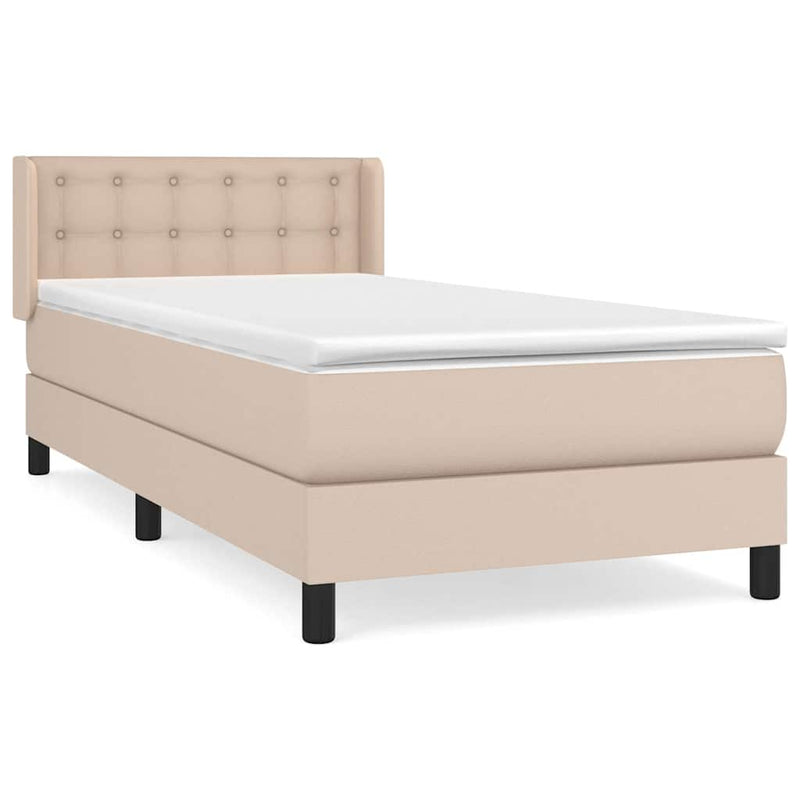 Pat box spring cu saltea, cappuccino, 100x200cm piele ecologică