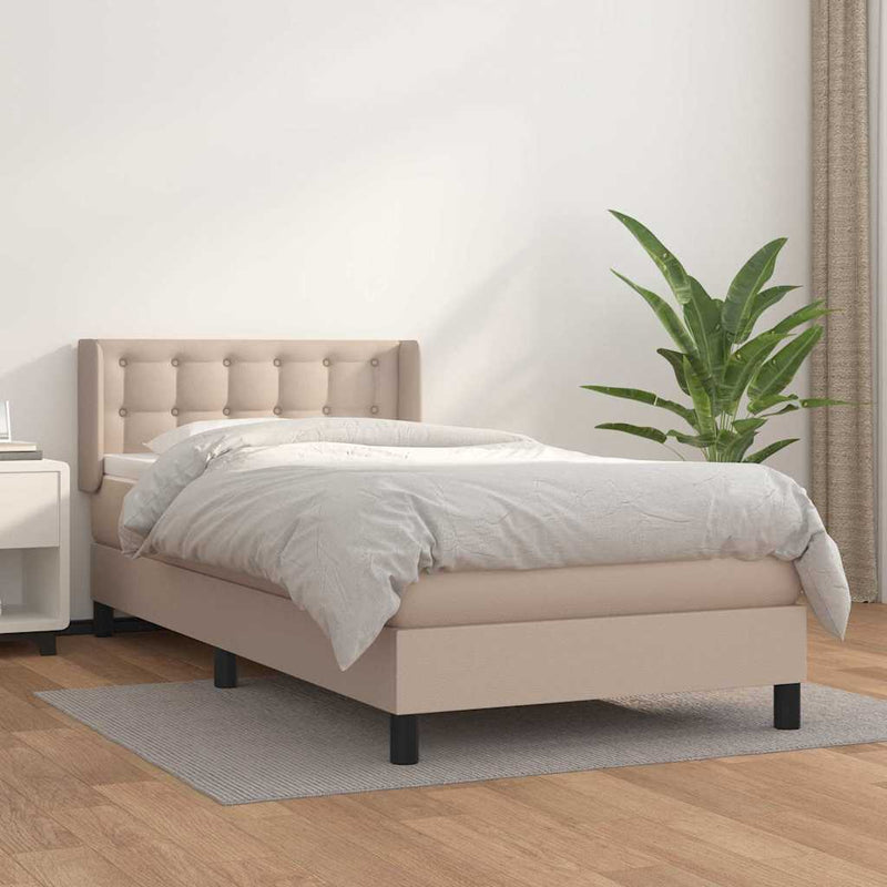 Pat box spring cu saltea, cappuccino, 100x200cm piele ecologică