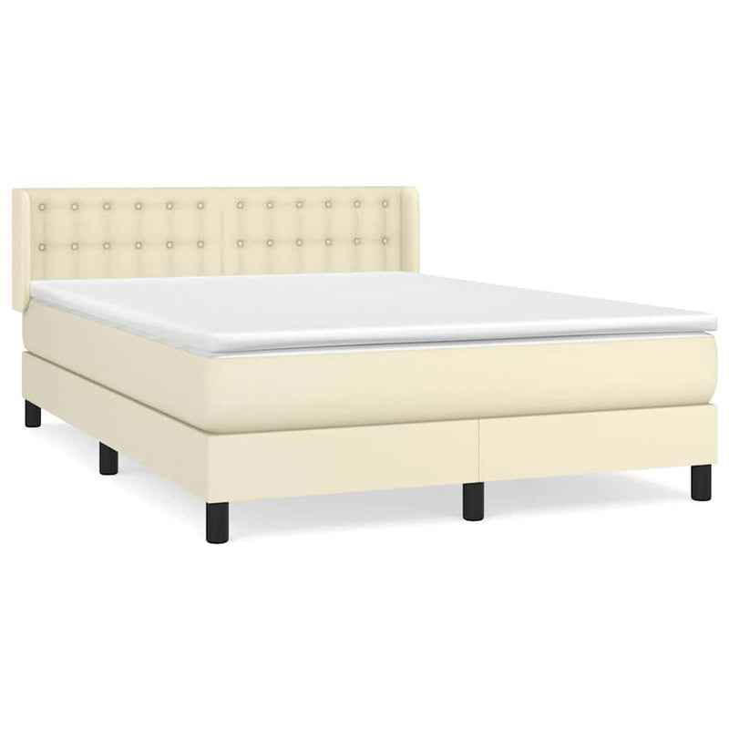 Pat box spring cu saltea, crem, 140x190 cm, piele ecologică