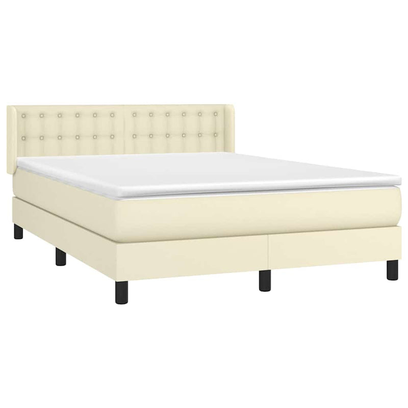 Pat box spring cu saltea, crem, 140x190 cm, piele ecologică