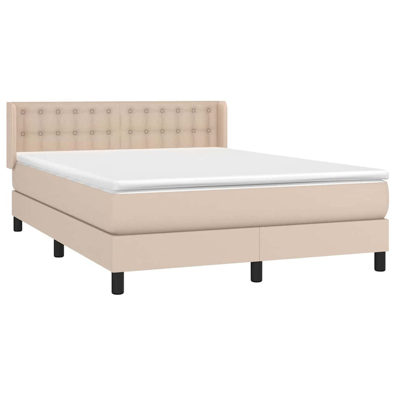 Pat box spring cu saltea, cappuccino, 140x190cm piele ecologică