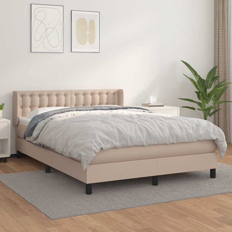 Pat box spring cu saltea, cappuccino, 140x190cm piele ecologică
