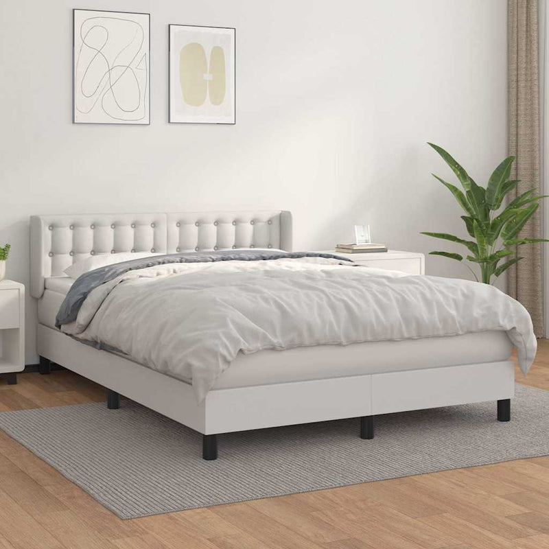 Pat box spring cu saltea, alb, 140x200 cm, piele ecologică