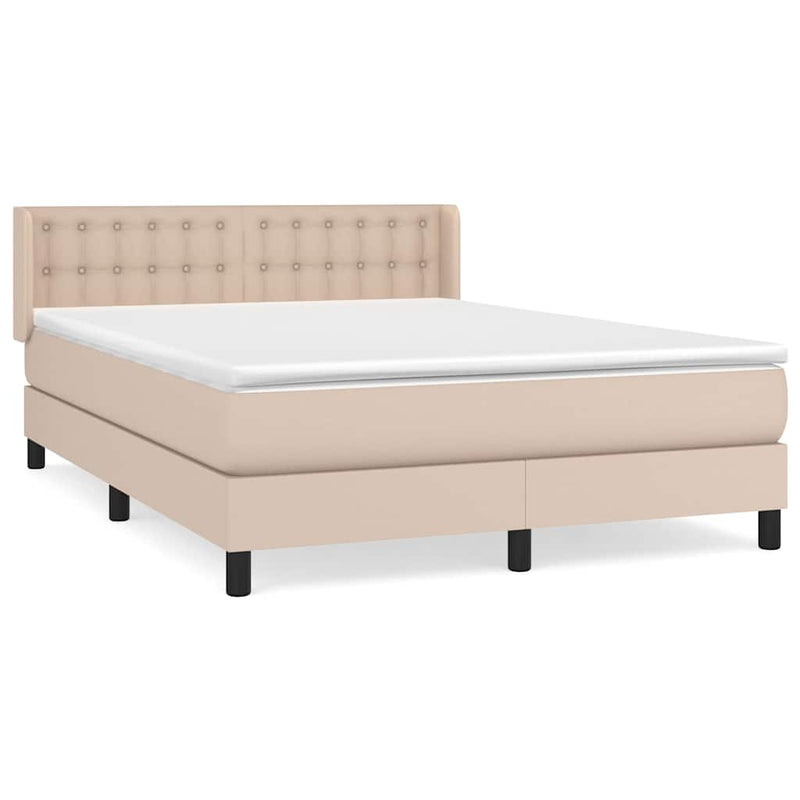 Pat box spring cu saltea, cappuccino, 140x200cm piele ecologică