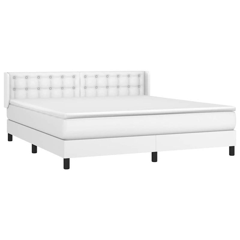 Pat box spring cu saltea, alb, 160x200 cm, piele ecologică