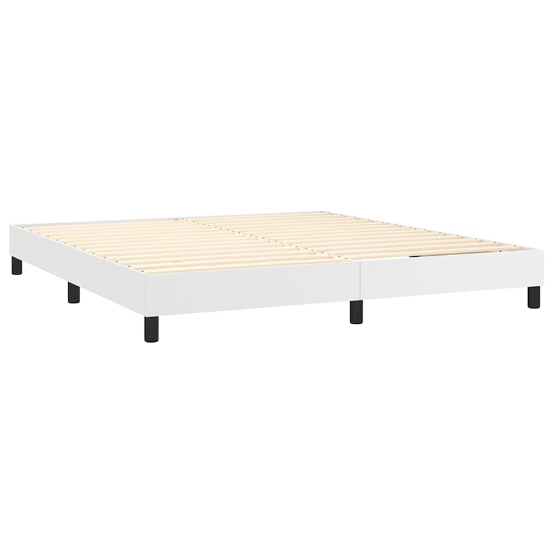 Pat box spring cu saltea, alb, 160x200 cm, piele ecologică