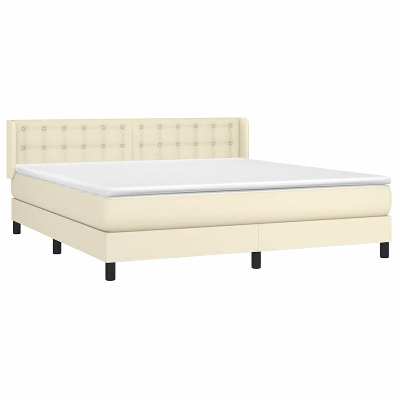 Pat box spring cu saltea, crem, 160x200 cm, piele ecologică