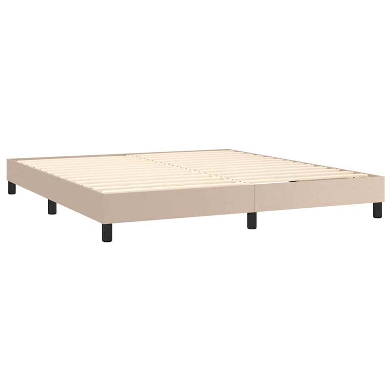Pat box spring cu saltea, cappuccino, 160x200cm piele ecologică